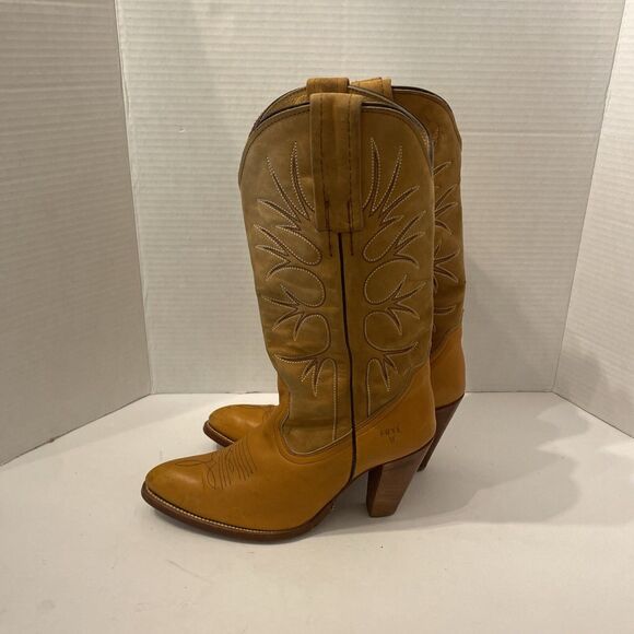 Vintage Frye Cowboy Boots Brown Suede Leather Western Pull-On Boots Size 7B - Picture 6 of 14